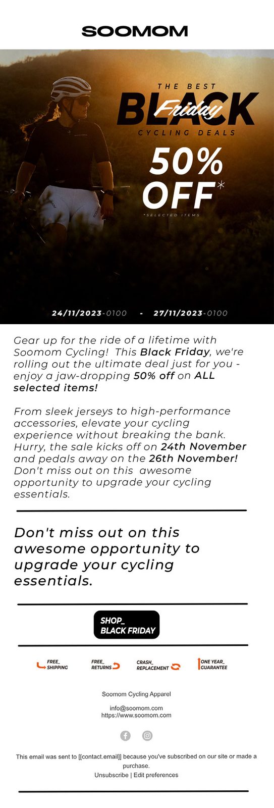 Soomom Black Friday email — 50% off