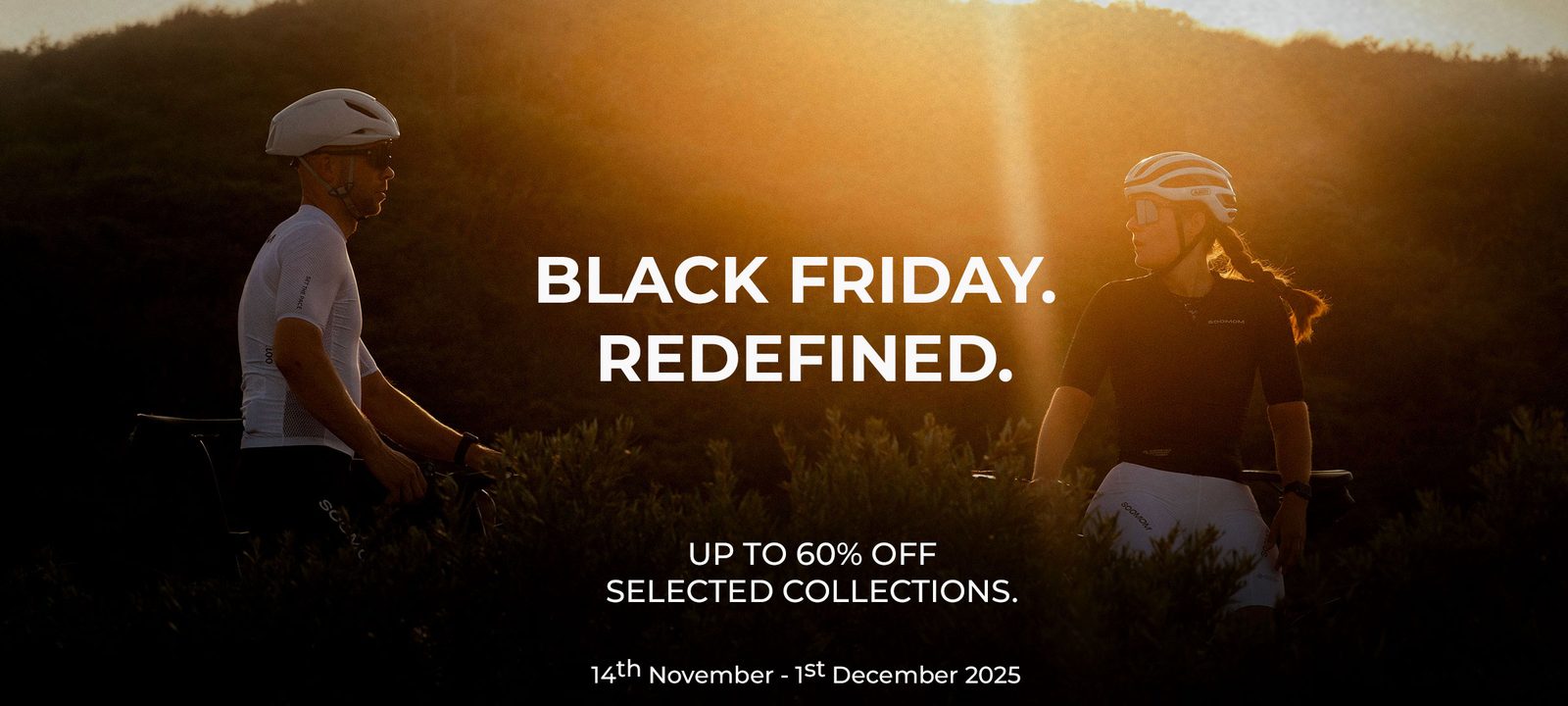 Black Friday. Redefined. — riders in golden light, up to 60% off