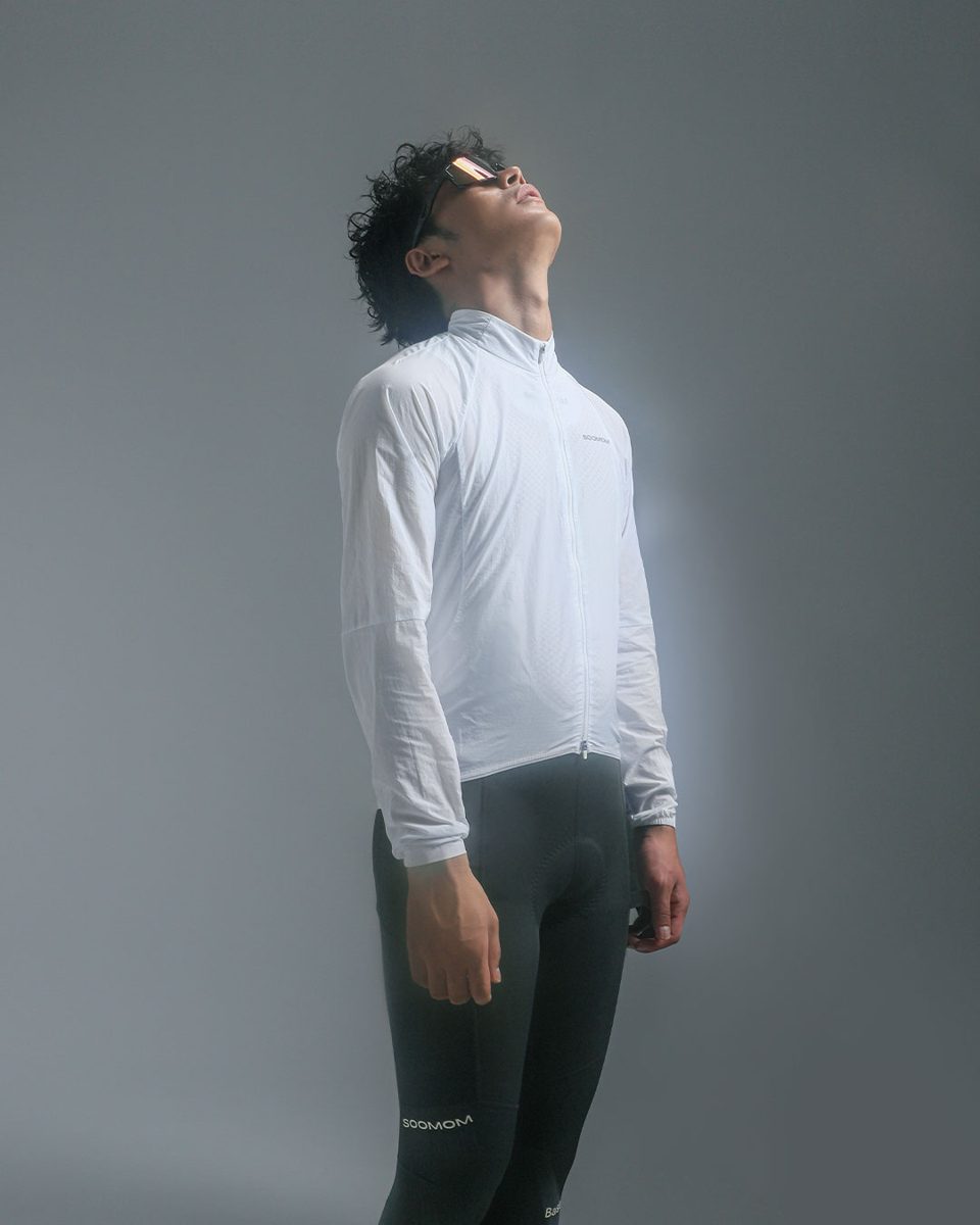 Wind jacket — studio model, white jacket
