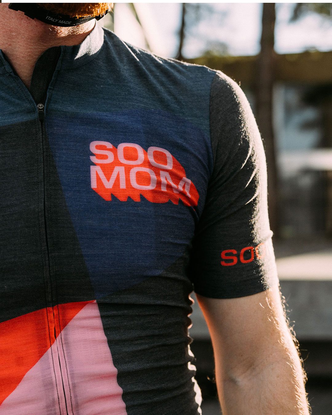 SpinSpin — chest detail of the colour-block jersey