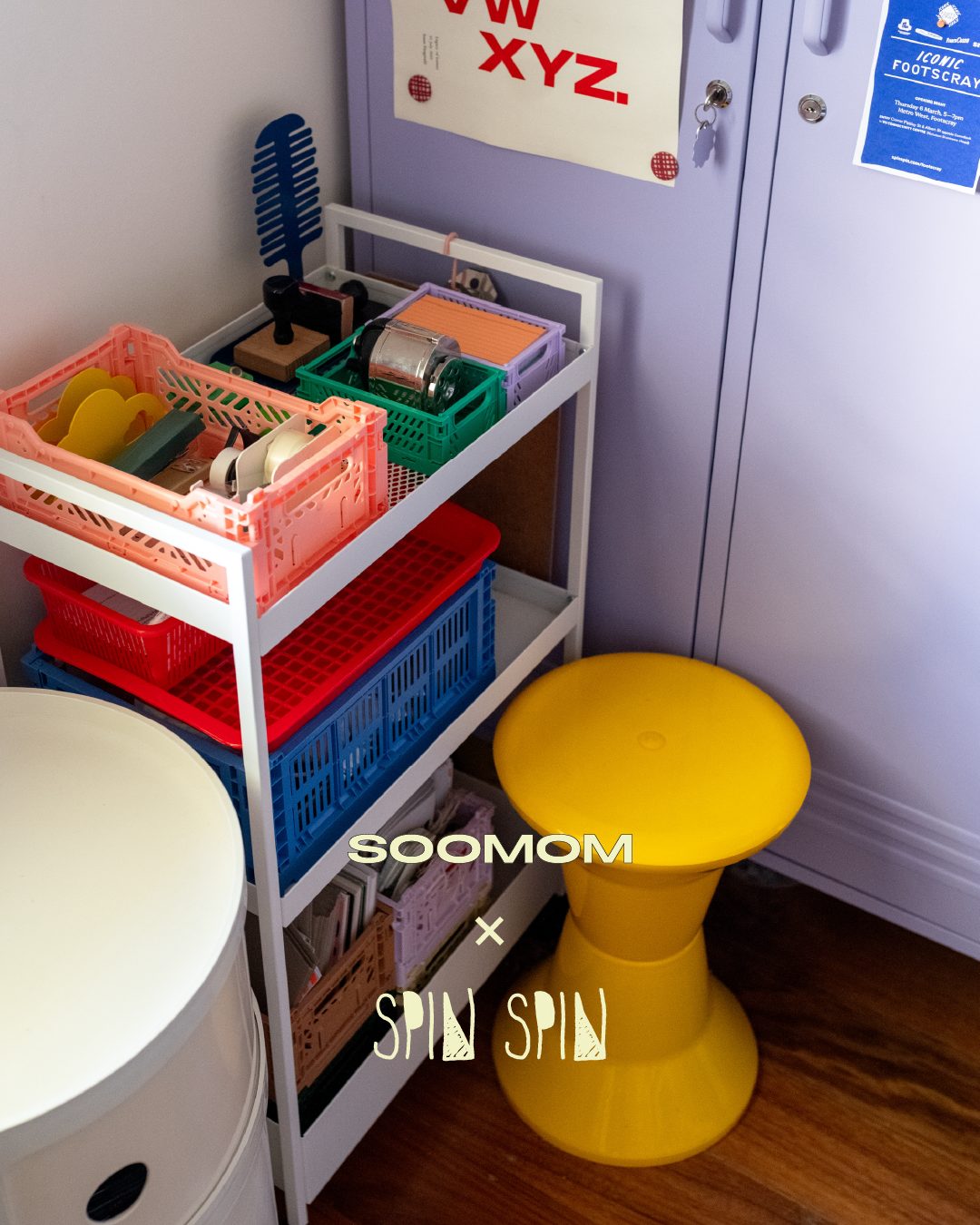 SpinSpin — studio corner with co-brand lockup