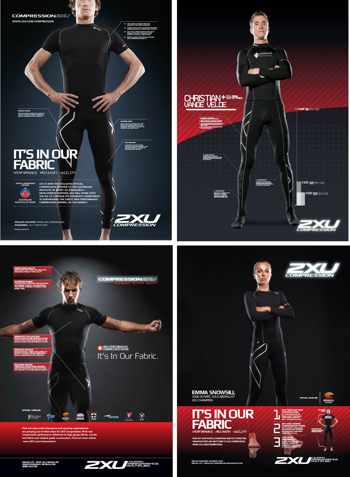 2XU Compression 'It's In Our Fabric' campaign posters featuring AIS-partnered athletes Christian Vande Velde and Emma Snowsill