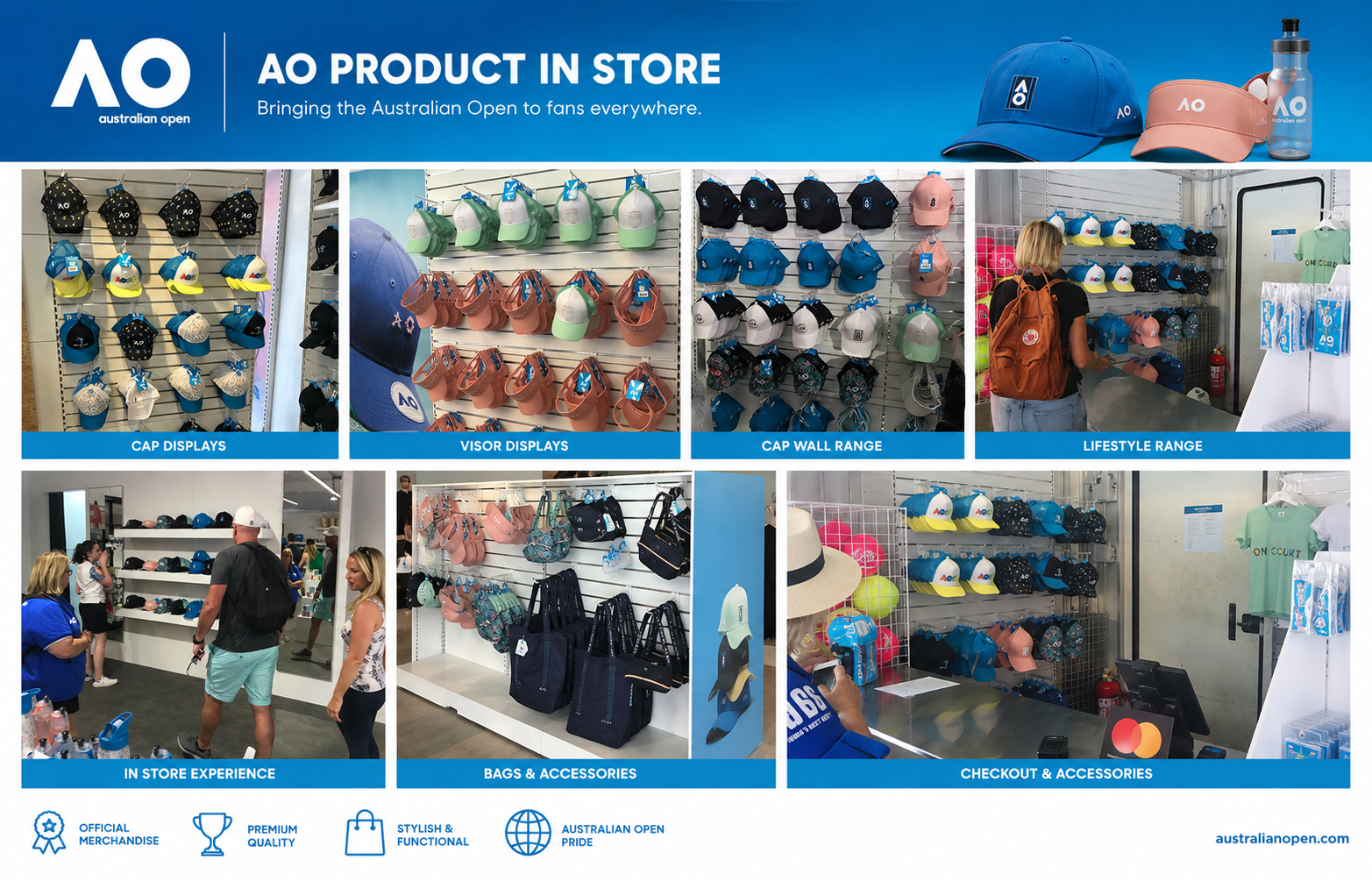 Dunlop Australian Open caps, visors and accessories range in-store