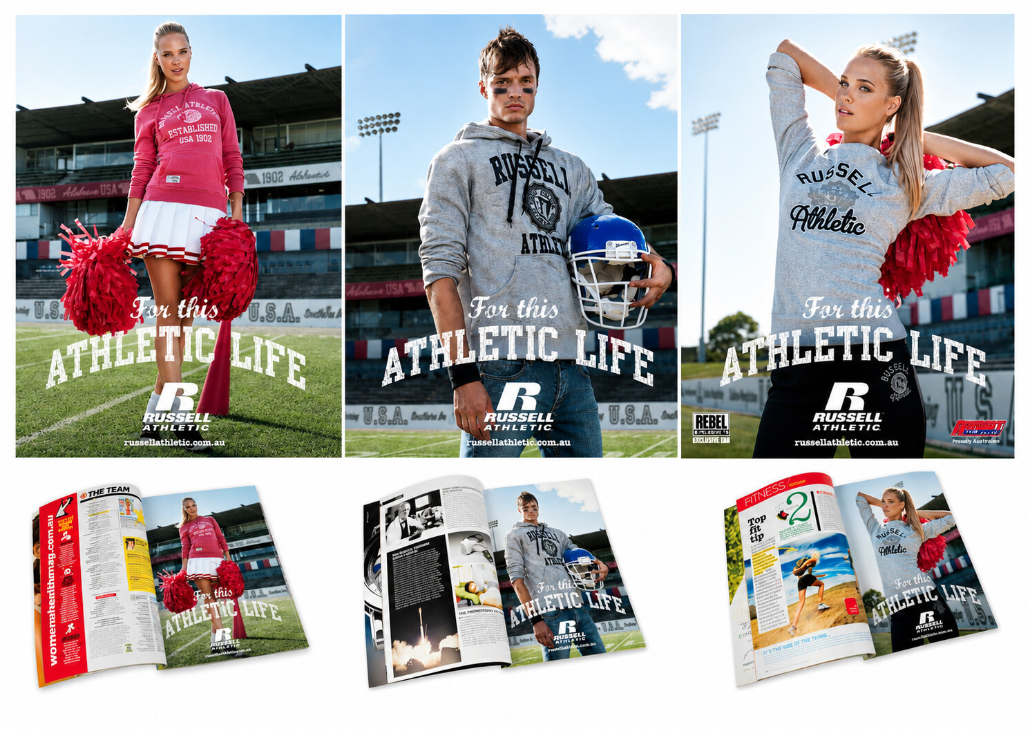 For This Athletic Life — Rebel Sport partnership posters and magazine placements