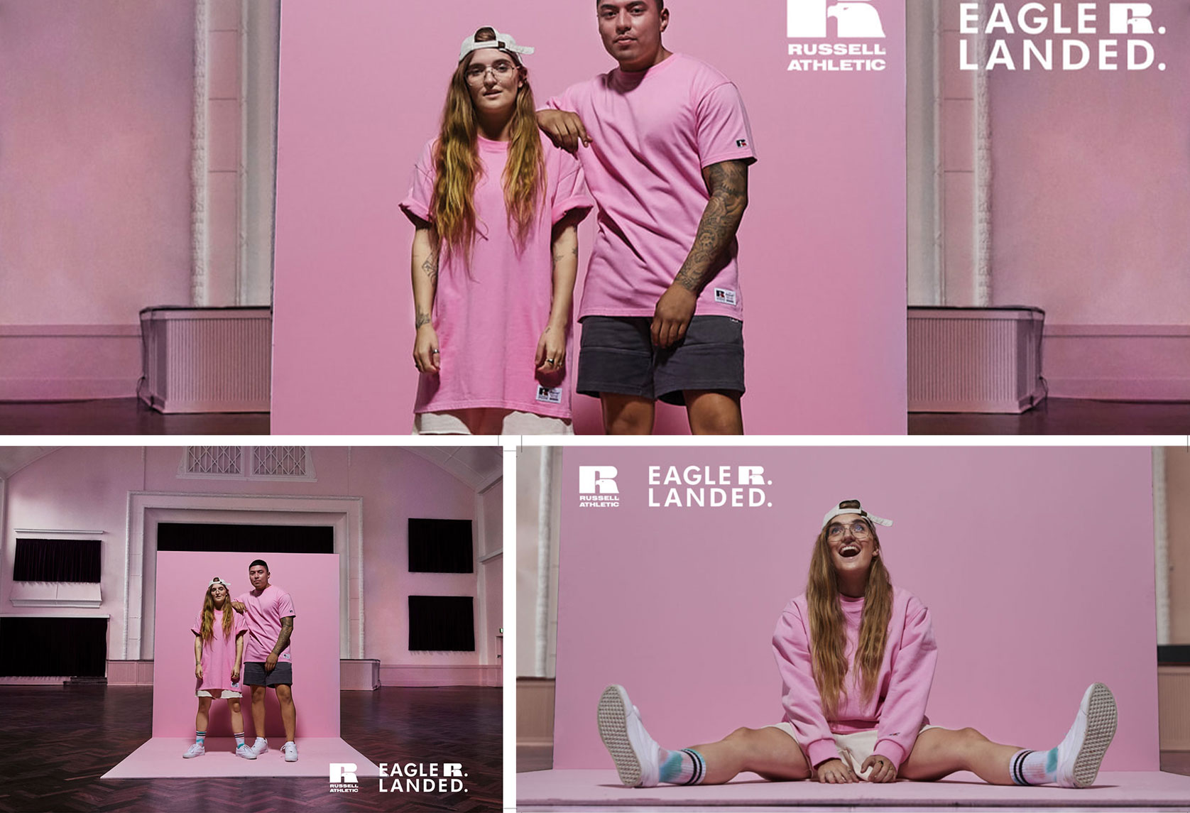 Eagle R. Landed in-store poster backdrops, Orchid colourway